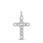 10kt Yellow Gold Men's Round Diamond Cuban Link Cross Charm Pendant - 3 Cttw - Splendid Jewellery