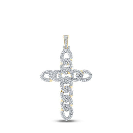 10kt Yellow Gold Men's Round Diamond Cuban Link Cross Charm Pendant - 3 Cttw - Splendid Jewellery