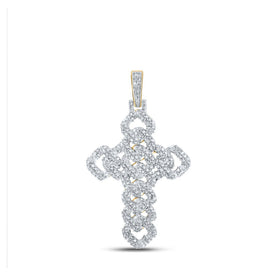 10kt Yellow Gold Men's Round Diamond Cuban Link Cross Charm Pendant - Captivating Diamond Delight - Splendid Jewellery