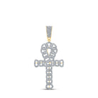10kt Yellow Gold Men's Round Diamond Curb Ankh Cross Charm Pendant - Exquisite Elegance - Splendid Jewellery