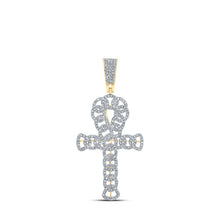 Load image into Gallery viewer, 10kt Yellow Gold Men's Round Diamond Curb Ankh Cross Charm Pendant - Exquisite Elegance - Splendid Jewellery