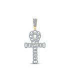 10kt Yellow Gold Men's Round Diamond Curb Ankh Cross Charm Pendant - Exquisite Elegance - Splendid Jewellery