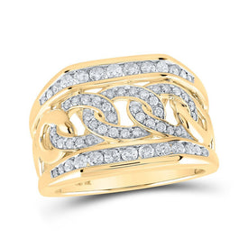 10kt Yellow Gold Mens Round Diamond Curb Cuban Link Ring 1 Cttw | Luxurious Gold Sparkle - Splendid Jewellery