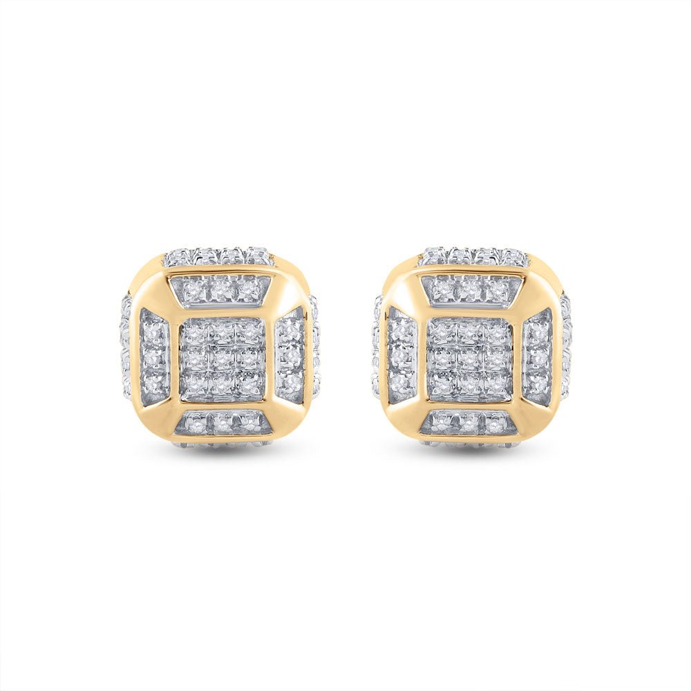 10kt Yellow Gold Men's Round Diamond Cushion Cluster Earrings 1/4 Cttw | Dazzling Brilliance - Splendid Jewellery