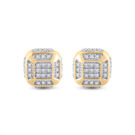 10kt Yellow Gold Men's Round Diamond Cushion Cluster Earrings 1/4 Cttw | Dazzling Brilliance - Splendid Jewellery