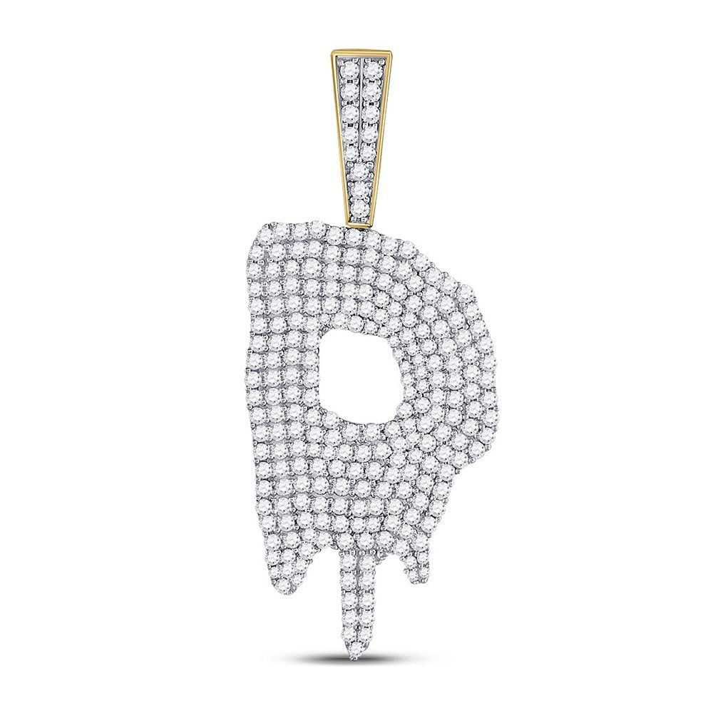 10kt Yellow Gold Men's Round Diamond D Drip Letter Charm Pendant - 2 - 1/4 Cttw - Splendid Jewellery