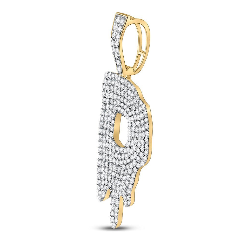 10kt Yellow Gold Men's Round Diamond D Drip Letter Charm Pendant - 2 - 1/4 Cttw - Splendid Jewellery