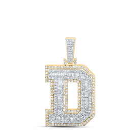 10kt Yellow Gold Men's Round Diamond D Initial Letter Charm Pendant 1 - 1/3 Cttw - Splendid Jewellery