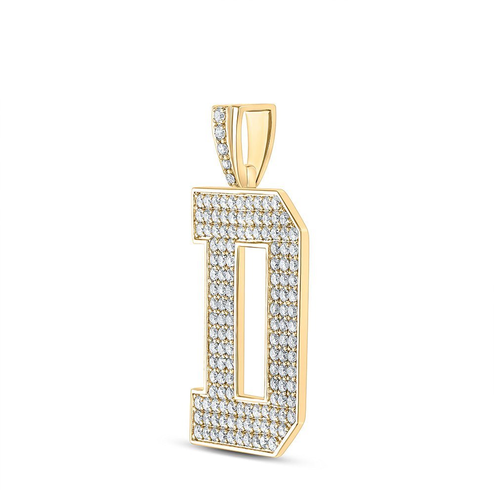10kt Yellow Gold Men's Round Diamond D Initial Letter Charm Pendant - 2 - 3/8 Cttw - Splendid Jewellery