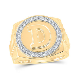 10kt Yellow Gold Men's Round Diamond D Letter Circle Ring - Captivating Brilliance - Splendid Jewellery