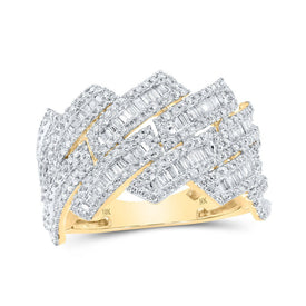 10kt Yellow Gold Mens Round Diamond Diagonal Band Ring 1 - 5/8 Cttw | Luxurious Gold Brilliance - Splendid Jewellery