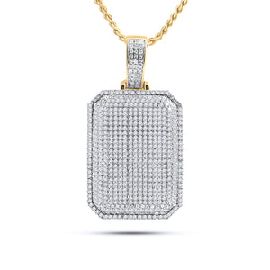 10kt Yellow Gold Men's Round Diamond Dog Tag Charm Pendant 1 - 3/4 Cttw | Splendid Jewellery - Splendid Jewellery