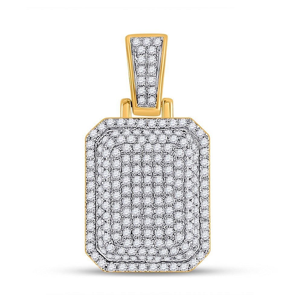 10kt Yellow Gold Men's Round Diamond Dog Tag Charm Pendant - Captivating Elegance - Splendid Jewellery