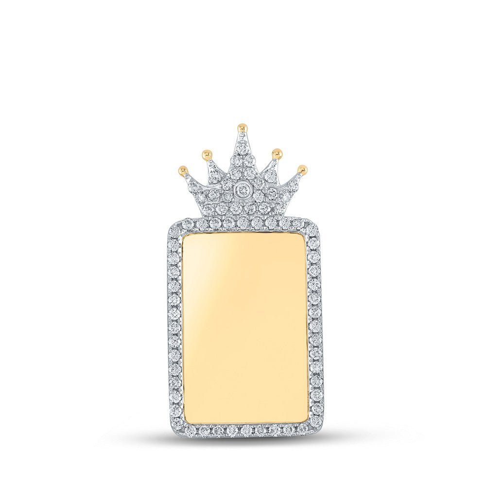 10kt Yellow Gold Men's Round Diamond Dogtag Crown Memory Charm Pendant - 1 Cttw | Splendid Jewellery - Splendid Jewellery