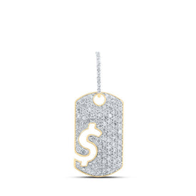 10kt Yellow Gold Men's Round Diamond Dogtag Dollar Sign Charm Pendant - 1 - 1/3 Cttw | Splendid Jewellery - Splendid Jewellery