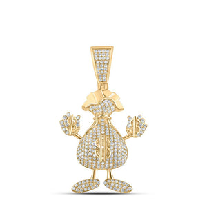 10kt Yellow Gold Men's Round Diamond Dollar Money Bag Man Pendant - 3 Cttw | Splendid Jewellery - Splendid Jewellery