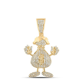 10kt Yellow Gold Men's Round Diamond Dollar Money Bag Man Pendant - 3 Cttw | Splendid Jewellery - Splendid Jewellery