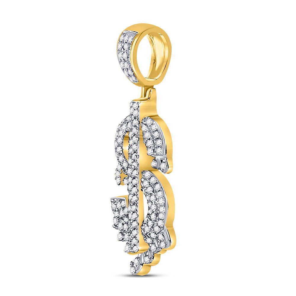 10kt Yellow Gold Men's Round Diamond Dollar - Sign Charm Pendant - 3/8 Cttw | Splendid Jewellery - Splendid Jewellery