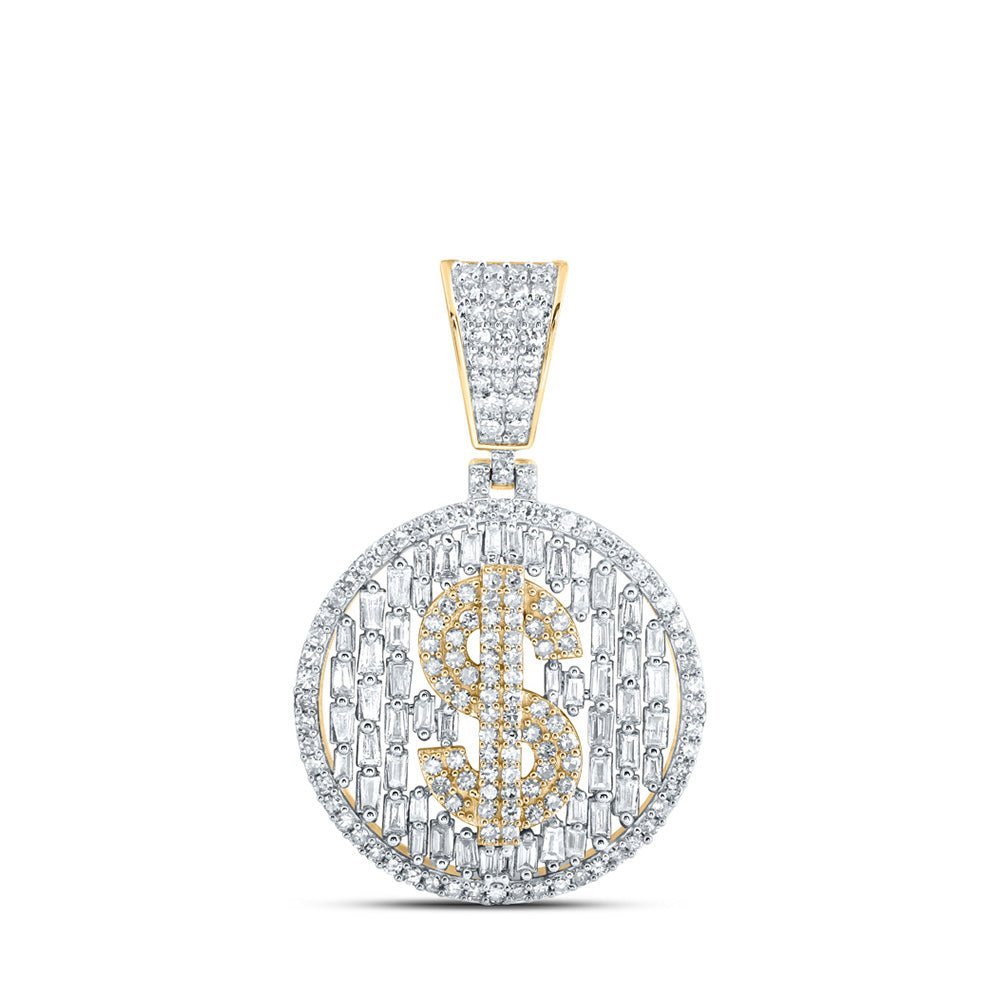 10kt Yellow Gold Men's Round Diamond Dollar Sign Circle Charm Pendant 1 - 1/2 Cttw | Splendid Jewellery - Splendid Jewellery