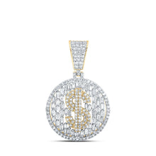 Load image into Gallery viewer, 10kt Yellow Gold Men's Round Diamond Dollar Sign Circle Charm Pendant 1 - 1/2 Cttw | Splendid Jewellery - Splendid Jewellery