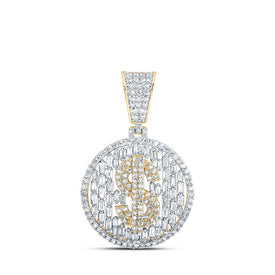10kt Yellow Gold Men's Round Diamond Dollar Sign Circle Charm Pendant 1 - 1/2 Cttw | Splendid Jewellery - Splendid Jewellery