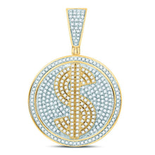 Load image into Gallery viewer, 10kt Yellow Gold Men's Round Diamond Dollar Sign Circle Charm Pendant - 1 Cttw product  Top View from Splendid Jewellery