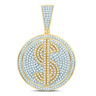 10kt Yellow Gold Men's Round Diamond Dollar Sign Circle Charm Pendant - 1 Cttw product  Top View from Splendid Jewellery