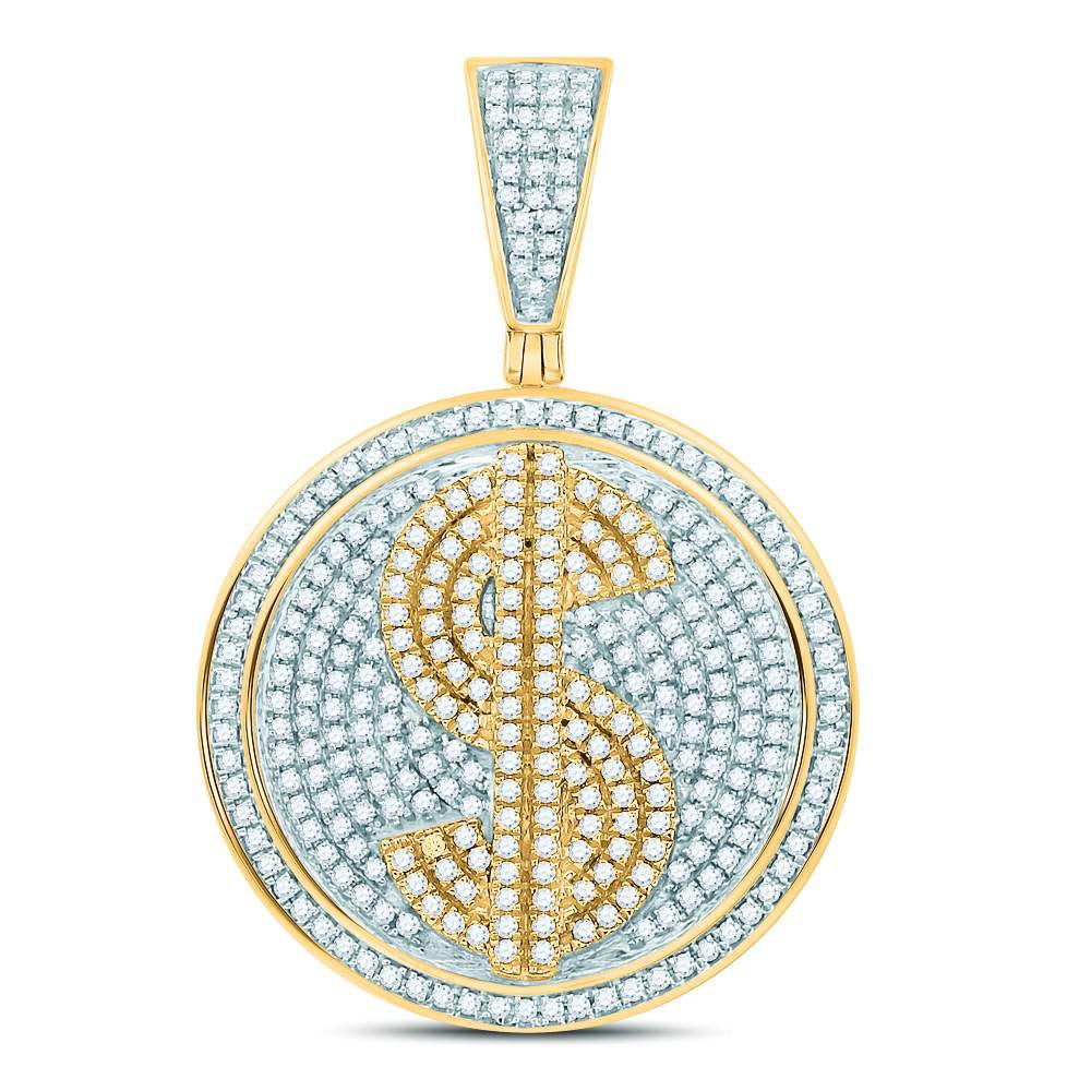 10kt Yellow Gold Men's Round Diamond Dollar Sign Circle Charm Pendant - 1 Cttw - Splendid Jewellery