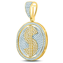 Load image into Gallery viewer, 10kt Yellow Gold Men's Round Diamond Dollar Sign Circle Charm Pendant - 1 Cttw product Side View 2 from Splendid Jewellery