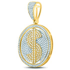 10kt Yellow Gold Men's Round Diamond Dollar Sign Circle Charm Pendant - 1 Cttw product Side View 2 from Splendid Jewellery