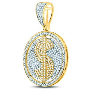 10kt Yellow Gold Men's Round Diamond Dollar Sign Circle Charm Pendant - 1 Cttw - Splendid Jewellery