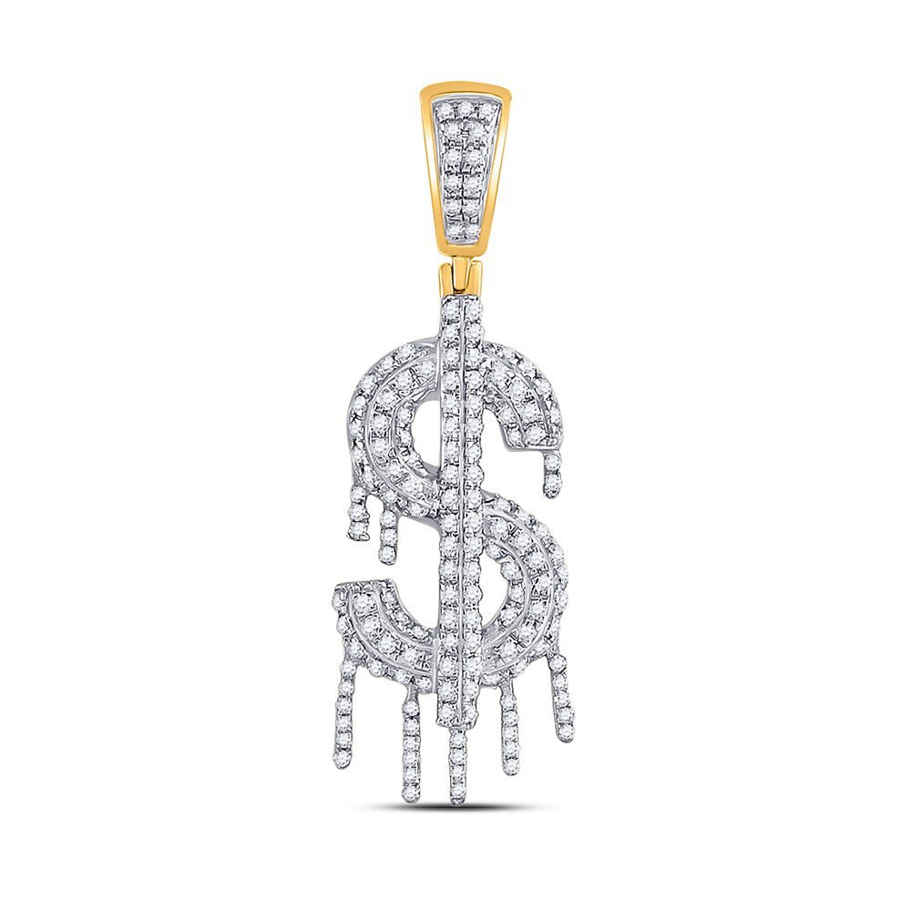 10kt Yellow Gold Men's Round Diamond Dollar Sign Dripping Charm Pendant - Captivating Elegance - Splendid Jewellery