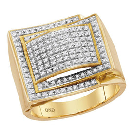 10kt Yellow Gold Mens Round Diamond Domed Cluster Ring 1/2 Cttw | Luxurious Gold and Diamond Men's Cluster Ring - Splendid Jewellery
