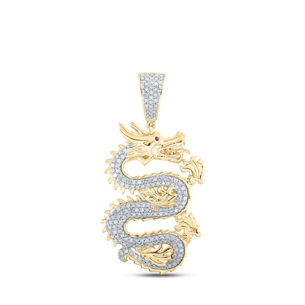 10kt Yellow Gold Men's Round Diamond Dragon Charm Pendant 5/8 Cttw - Exquisite Jewelry - Splendid Jewellery