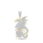 10kt Yellow Gold Men's Round Diamond Dragon Sword Shield Charm Pendant - 1 - 5/8 Cttw - Splendid Jewellery