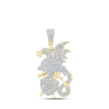 Load image into Gallery viewer, 10kt Yellow Gold Men's Round Diamond Dragon Sword Shield Charm Pendant - 1 - 5/8 Cttw - Splendid Jewellery