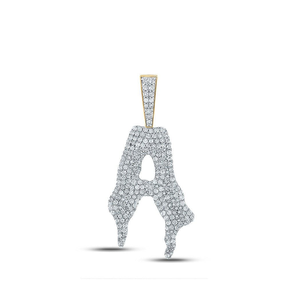 10kt Yellow Gold Men's Round Diamond Drip A Letter Charm Pendant - Exquisite Brilliance - Splendid Jewellery