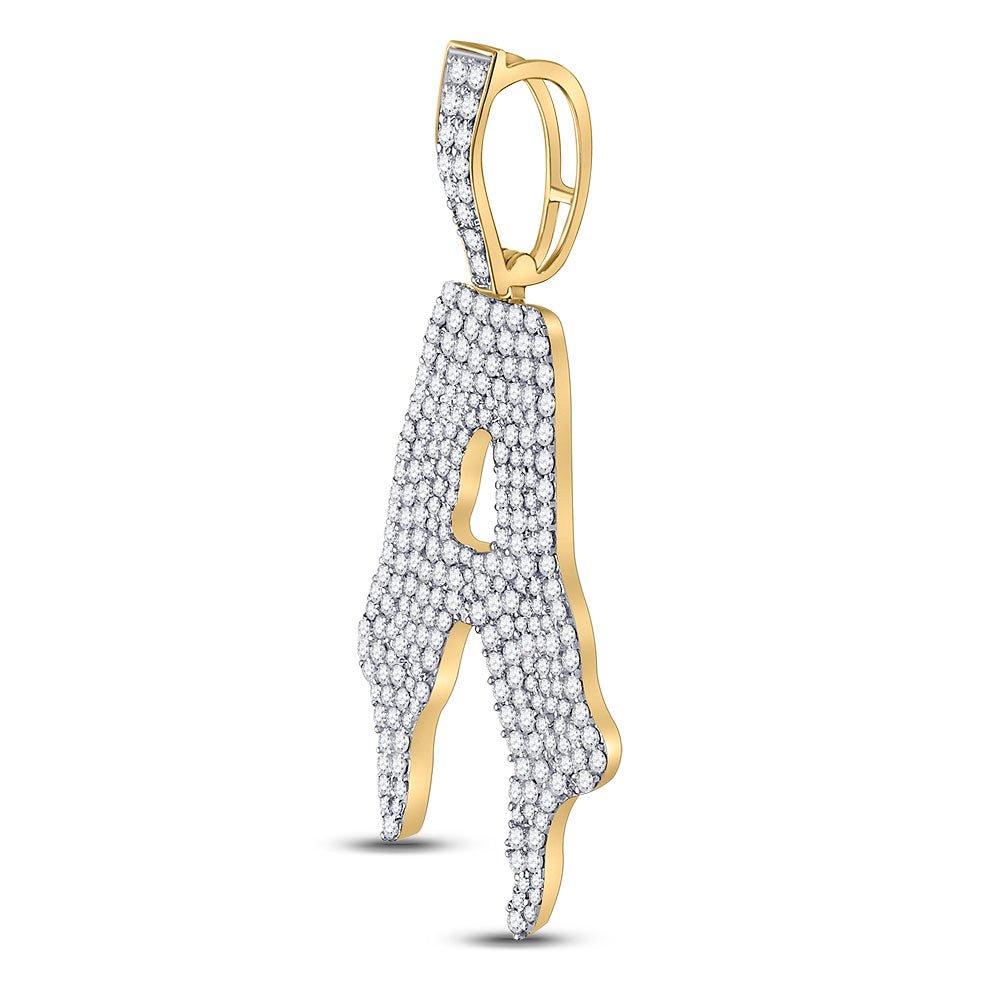 10kt Yellow Gold Men's Round Diamond Drip A Letter Charm Pendant - Exquisite Brilliance - Splendid Jewellery