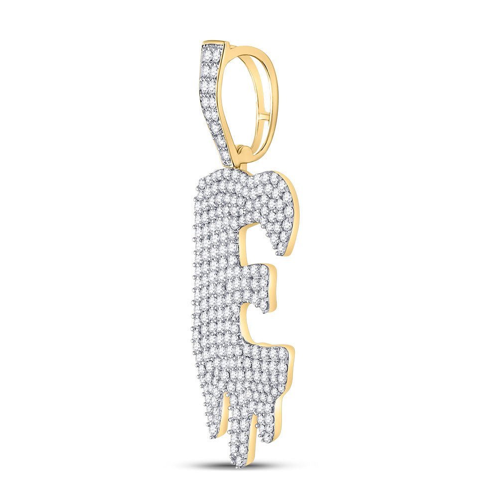 10kt Yellow Gold Men's Round Diamond Drip E Letter Charm Pendant - 2 Cttw | Splendid Jewellery - Splendid Jewellery