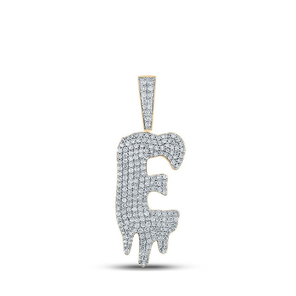 10kt Yellow Gold Men's Round Diamond Drip E Letter Charm Pendant - 2 Cttw | Splendid Jewellery - Splendid Jewellery