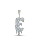 10kt Yellow Gold Men's Round Diamond Drip E Letter Charm Pendant - 2 Cttw | Splendid Jewellery - Splendid Jewellery