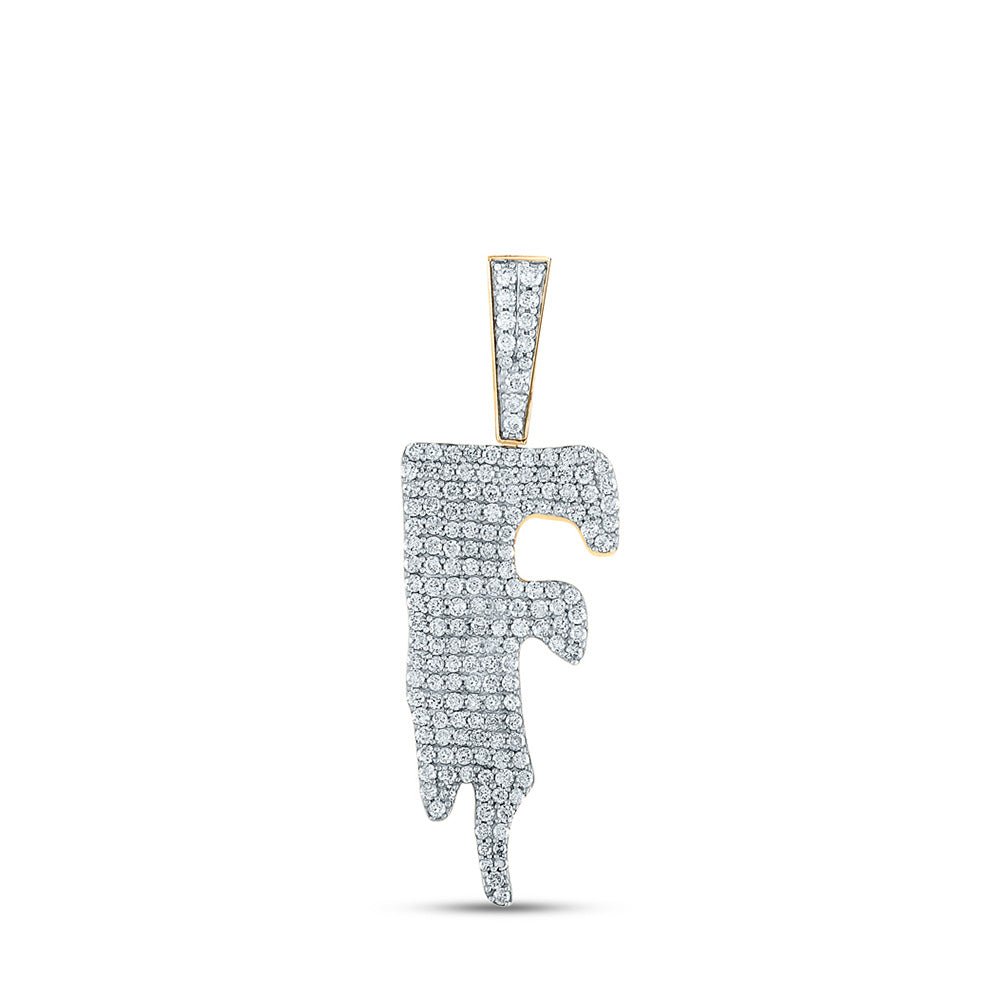 10kt Yellow Gold Men's Round Diamond Drip F Letter Charm Pendant - 1 - 3/4 Cttw | Splendid Jewellery - Splendid Jewellery