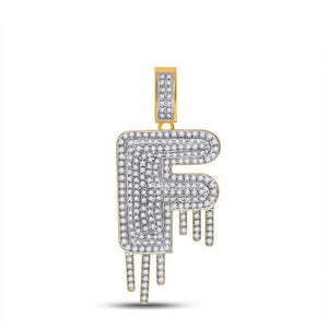 10kt Yellow Gold Mens Round Diamond Drip F Letter Charm Pendant - Captivating Men's Diamond Charm Pendant - Splendid Jewellery