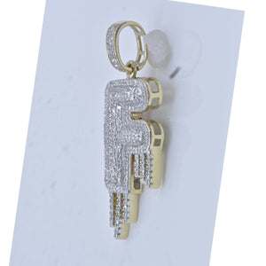 10kt Yellow Gold Mens Round Diamond Drip F Letter Charm Pendant - Captivating Men's Diamond Charm Pendant - Splendid Jewellery