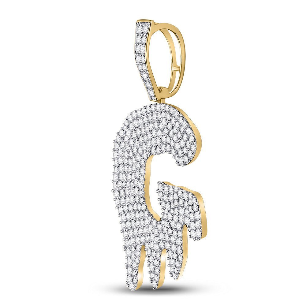 10kt Yellow Gold Men's Round Diamond Drip G Letter Charm Pendant - 2 - 3/4 Cttw - Splendid Jewellery