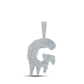 10kt Yellow Gold Men's Round Diamond Drip G Letter Charm Pendant - 2 - 3/4 Cttw - Splendid Jewellery