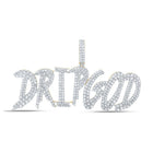10kt Yellow Gold Mens Round Diamond DRIP GOD Phrase Charm Pendant - 6 - 5/8 Cttw - Splendid Jewellery