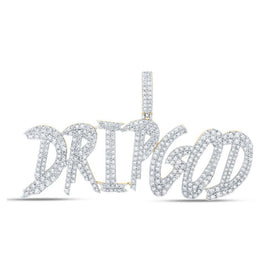 10kt Yellow Gold Mens Round Diamond DRIP GOD Phrase Charm Pendant - 6 - 5/8 Cttw - Splendid Jewellery