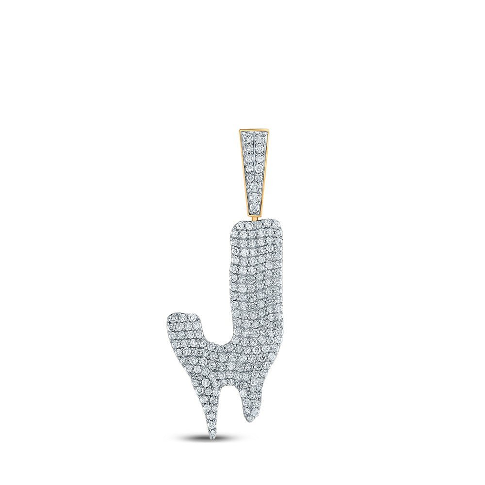 10kt Yellow Gold Men's Round Diamond Drip J Letter Charm Pendant - 2 Cttw - Splendid Jewellery