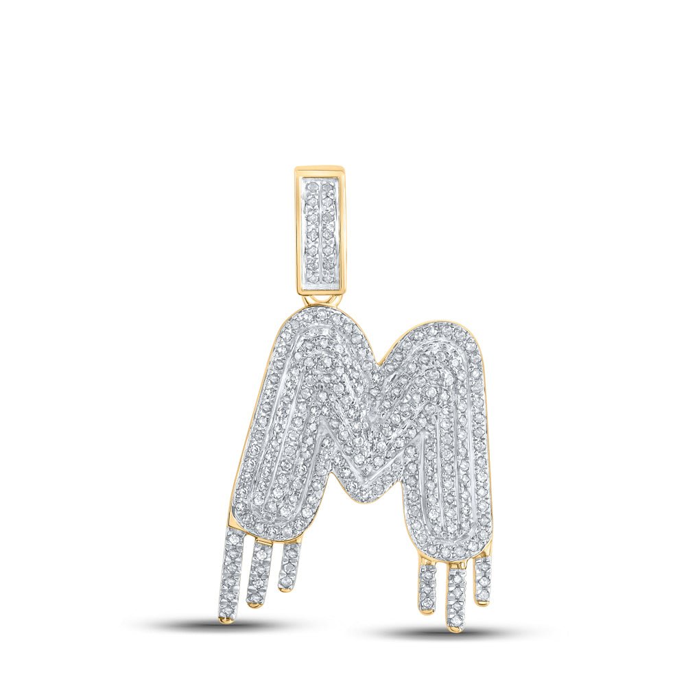 10kt Yellow Gold Men's Round Diamond Drip M Letter Charm Pendant - 5/8 Cttw | Splendid Jewellery - Splendid Jewellery